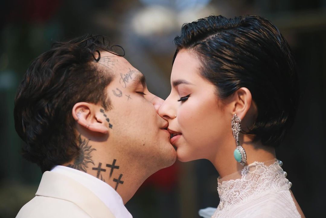 Christian Nodal and Angela Aguilar at their wedding