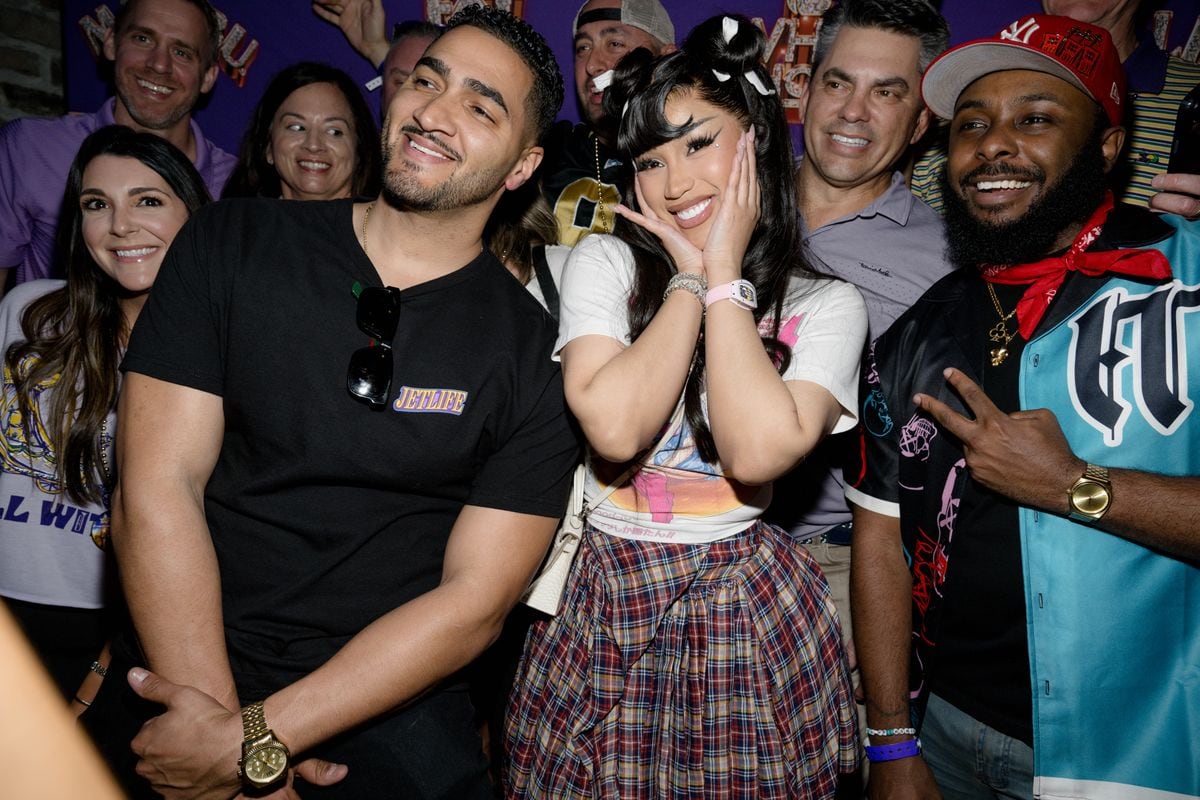 Cardi B visits Fat Tuesday Bourbon 2 at Fat Tuesday Bourbon 2 on February 07, 2025 in New Orleans, Louisiana. (Photo by Marcus Ingram/Getty Images)