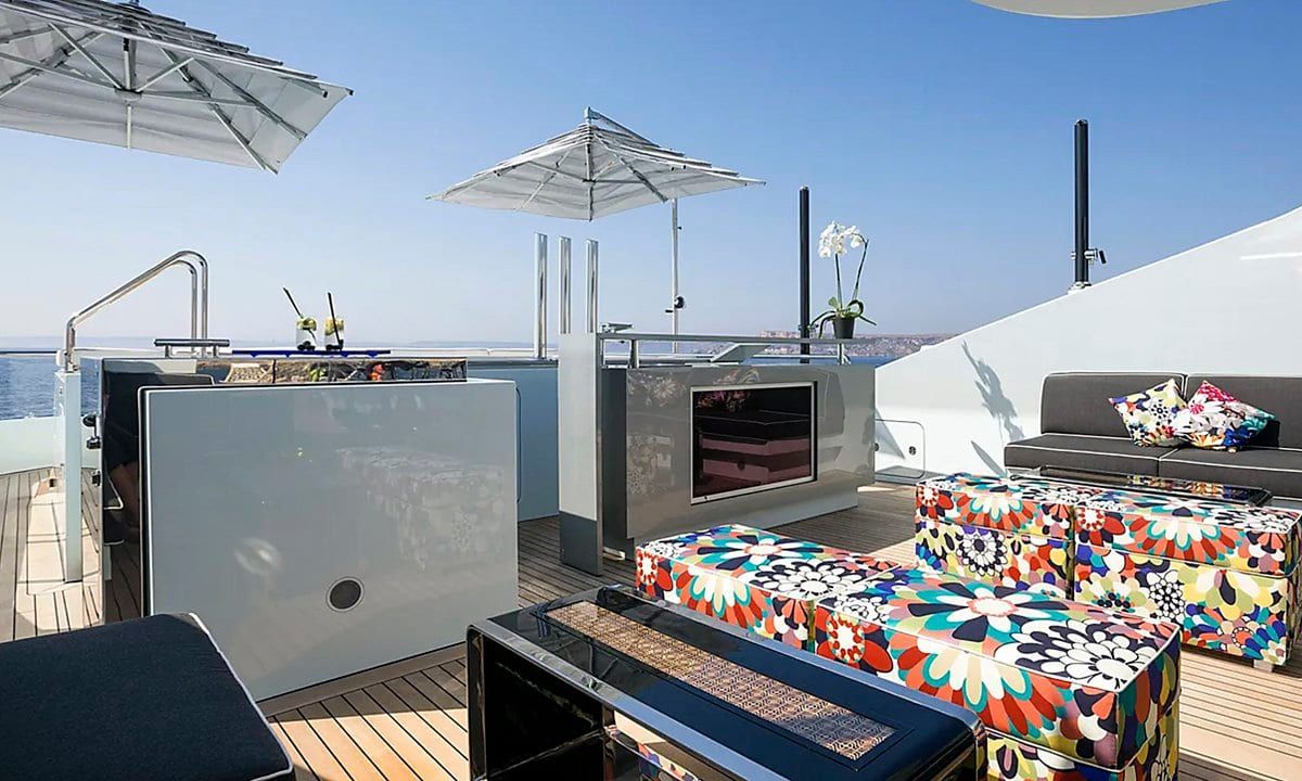 Outdoor seating area on the yacht