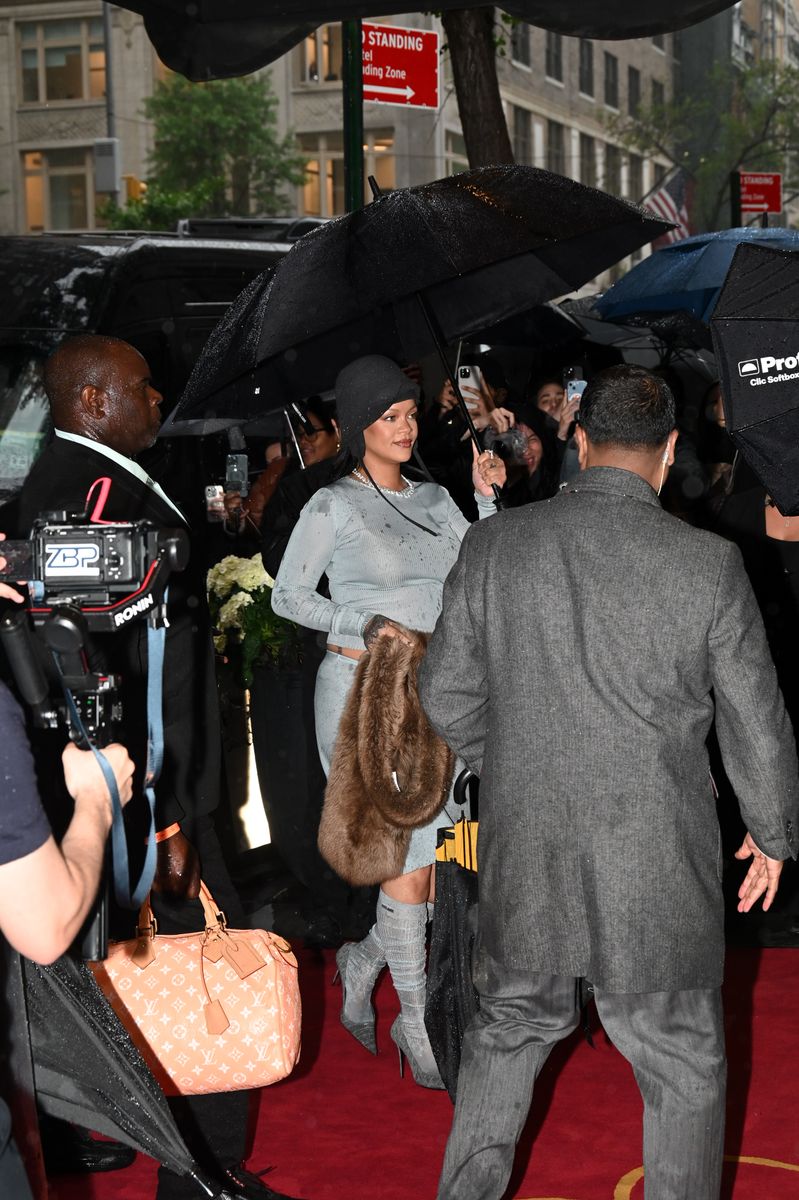 Rihanna at The Carlyle Hotel before the 2025 Met Gala: "Superfine: Tailoring Black Style" held at the Metropolitan Museum of Art