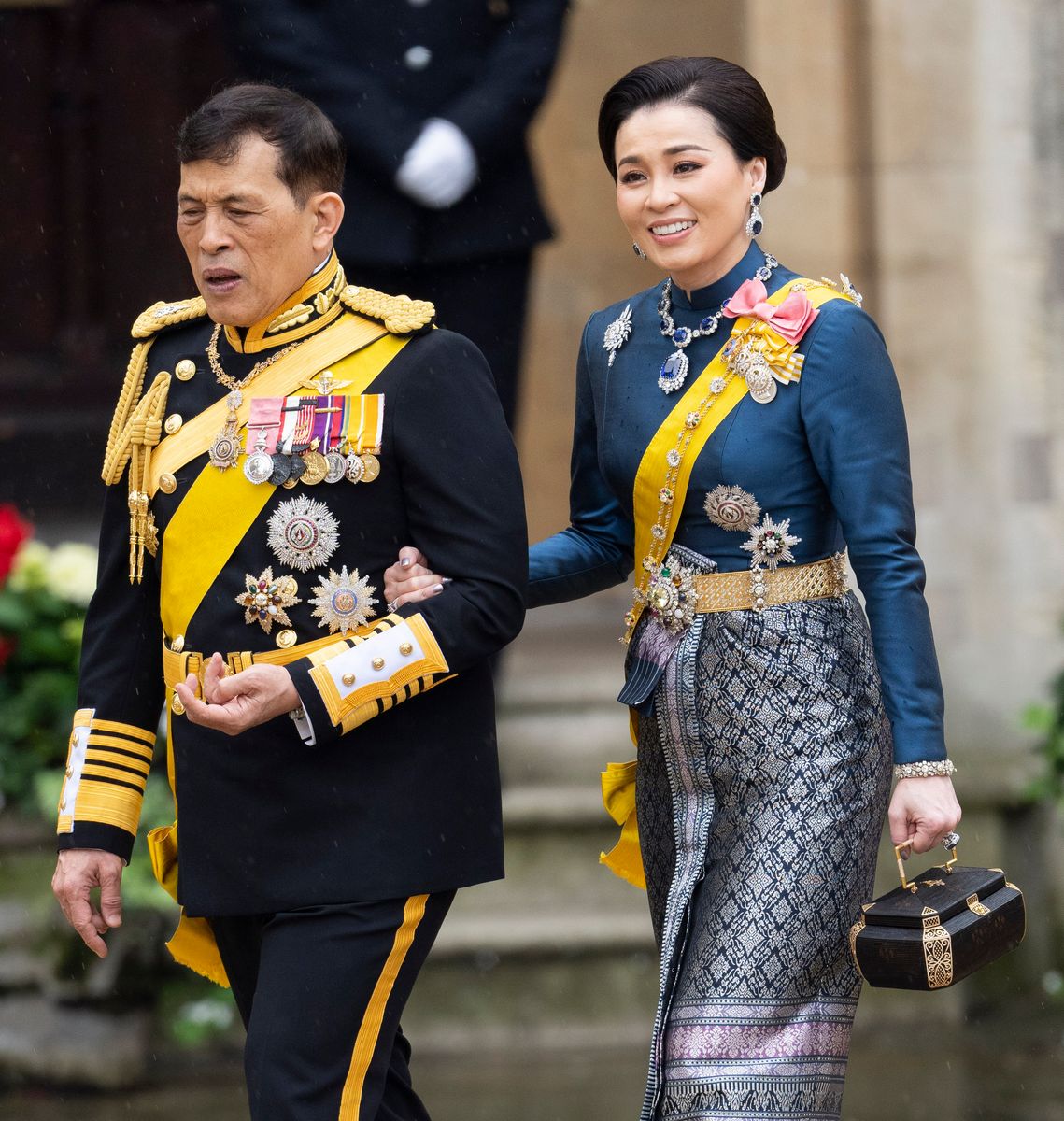 King Vajiralongkorn of Thailand and Queen Suthida of Thailand at Westminster Abbey during the Coronation of King Charles III and Queen Camilla on May 6, 2023 in London, England.