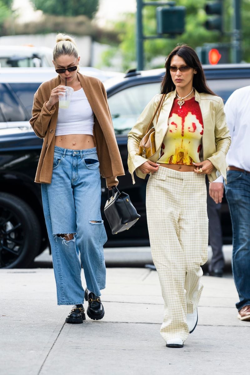 Gigi Hadid (L) and Bella Hadid are seen in the Meat Packing District on September 12, 2022 in New York City. (Photo by Gotham/GC Images)