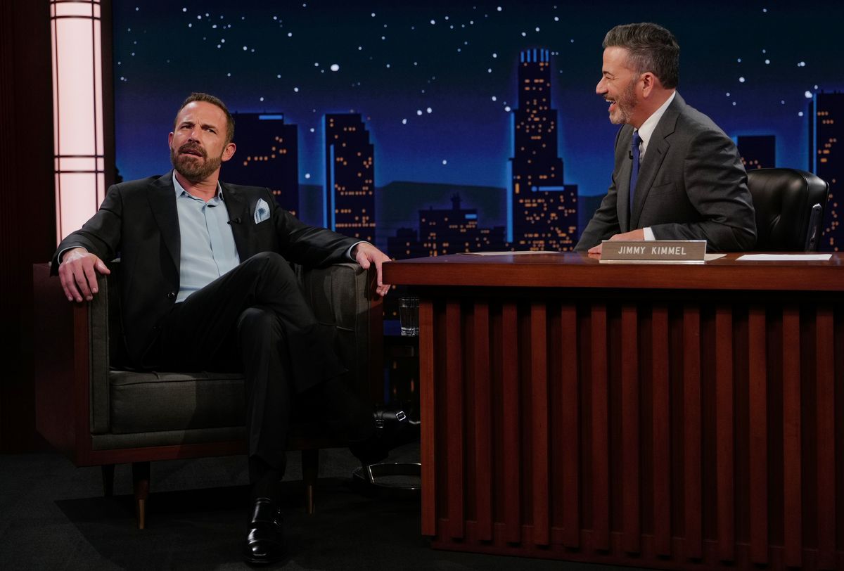 Ben Affleck at Jimmy Kimmel Live!, sharing some funny stories about his kids
