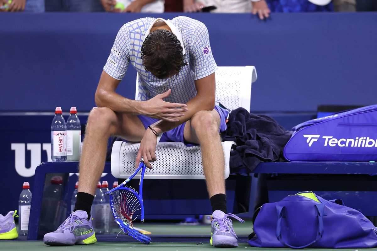 Daniil Medvedev was clearly upset during his match with Benjamin Bonzi of France during their Men's Singles First Round match on Day One of the 2025 US Open