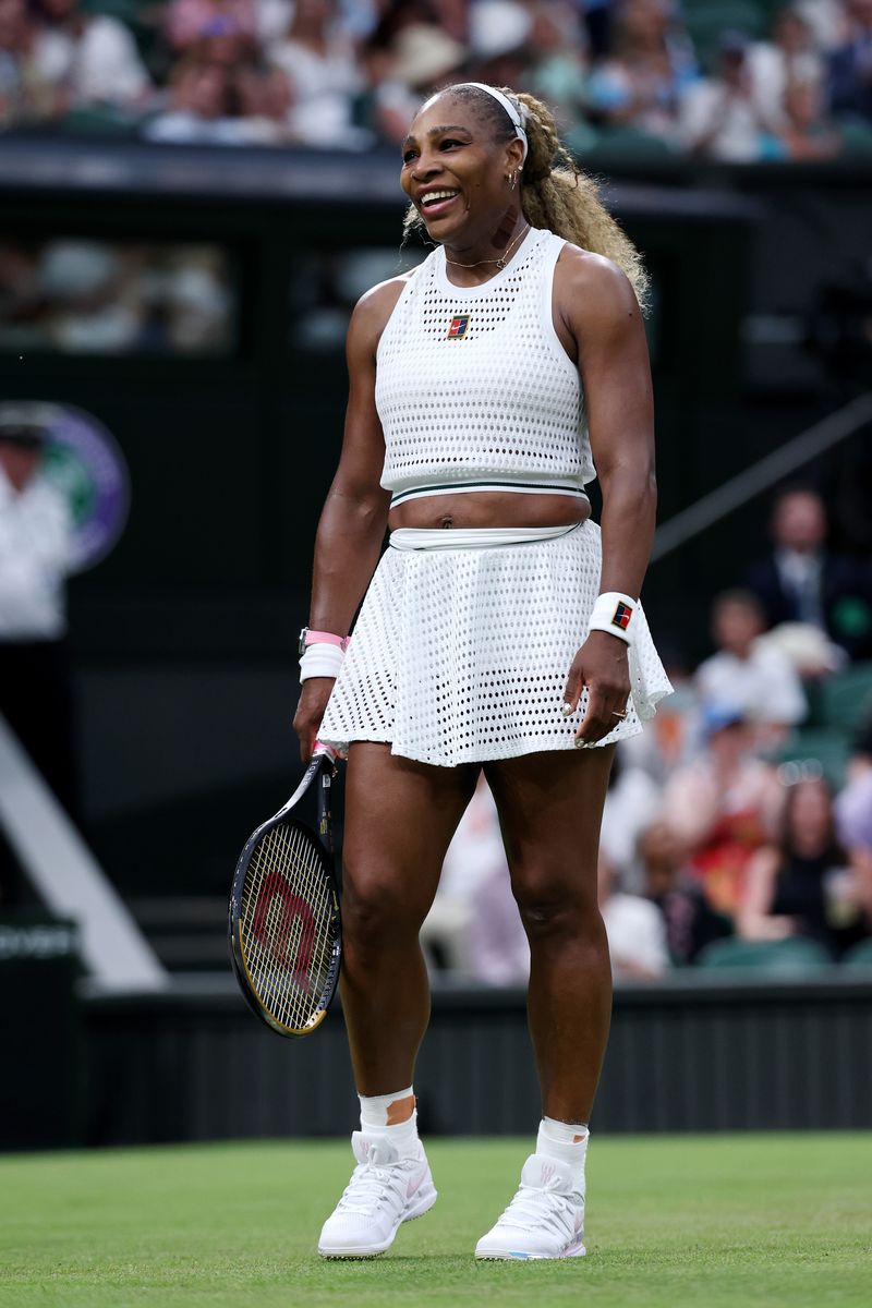 Serena Williams of United States reacts against Maya Joint of Australia during their Ladies' Singles first round match on day two of The Championships Wimbledon 2026