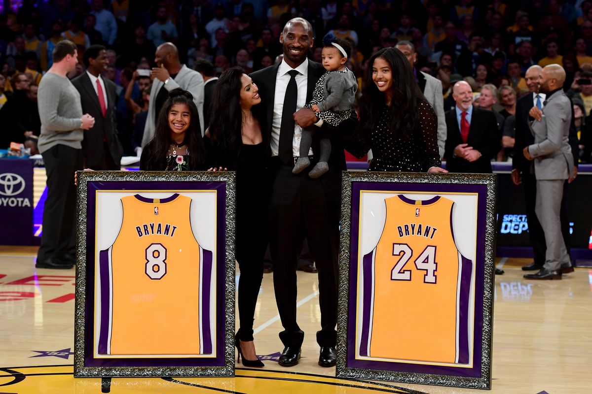 The Bryant family, after both his #8 and #24 Los Angeles Lakers jerseys are retired at Staples Center on December 18, 201,7 in Los Angeles, California