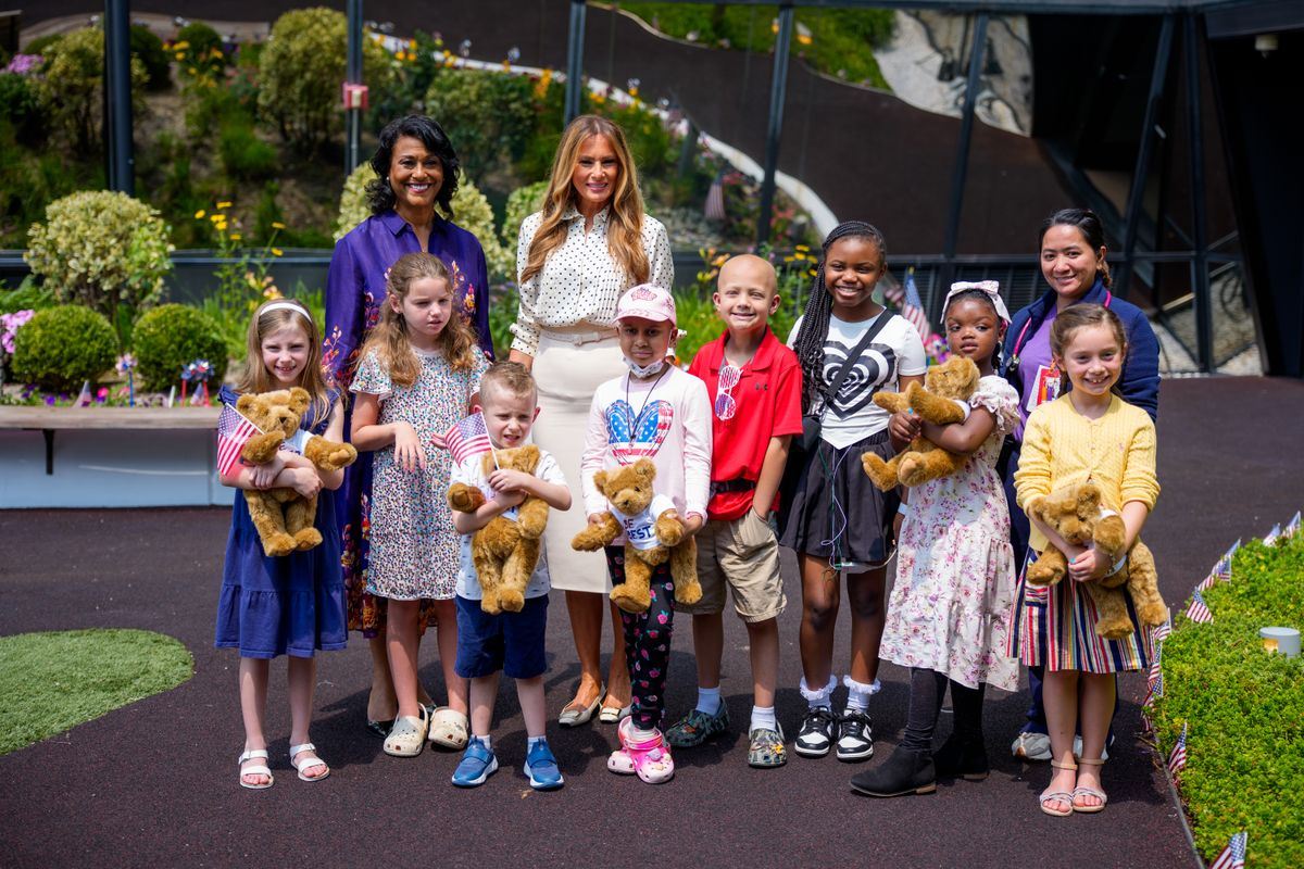 First lady Melania Trump, accompanied by Children's National Hospital President and CEO Michelle Riley-Brown 