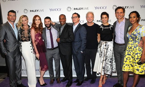 May 14: That is one good looking cast! Scott Foley, Portia de Rossi, Darby Stanchfield, Guillermo Diaz, Joe Morton, Joshua Malina, Jeff Perry, Bellamy Young, Tony Goldwyn and Kerry Washington got together for an Evening with the cast of 'Scandal' at the Paley Center for Media in NYC.
Photo: WireImage