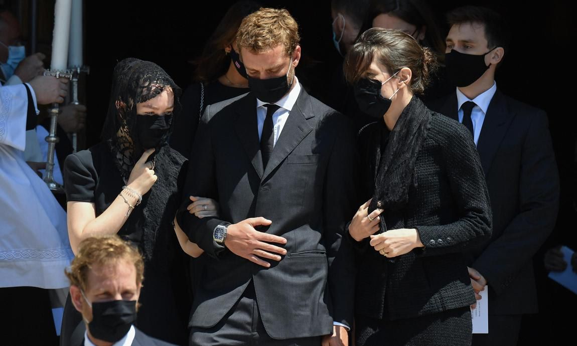 Andrea Casiraghi, Princess Alexandra of Hanover, Pierre Casiraghi, Charlotte Casiraghi and Louis Ducruet paid their respects at the funeral in Monaco