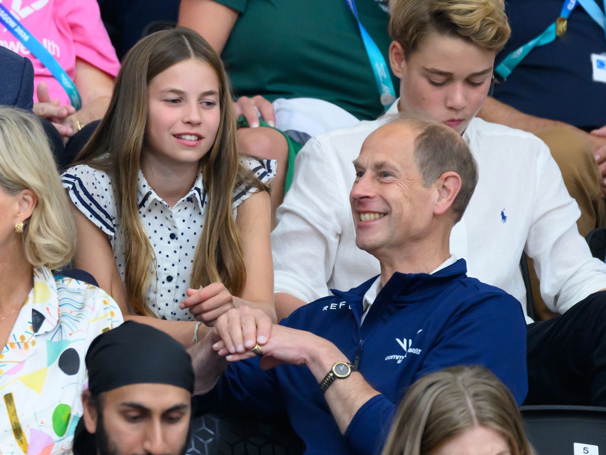 Princess Charlotte appears captivated by Prince Edward as the Duke of Edinburgh chats with his great-niece during the family outing.