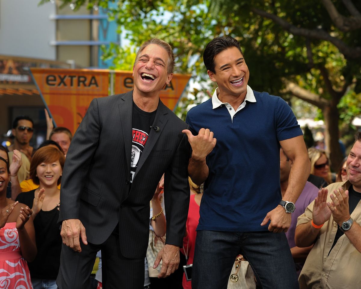  Tony Danza (L) and Mario Lopez visit "Extra" at The Grove on September 17, 2012 in Los Angeles, California.