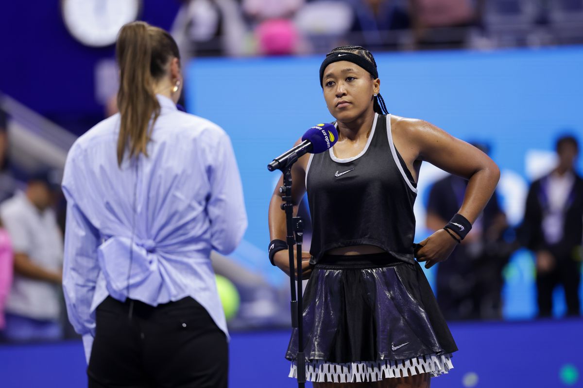 Naomi Osaka does an interview after her Women's Singles match on Day Two of the 2026 US Open