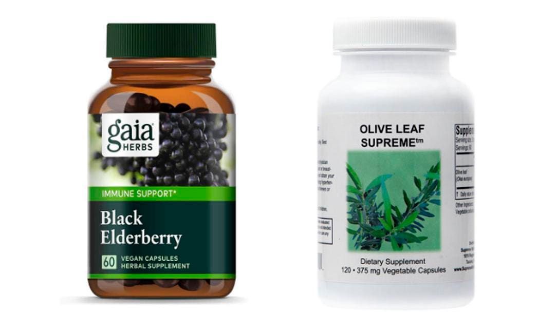 nCollage cápsulas de saúco negro y cápsulas de hoja de olivo