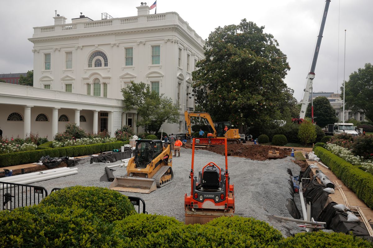 Renovation work in the Rose Garden at the White House on June 18, 2025 in Washington, DC. 