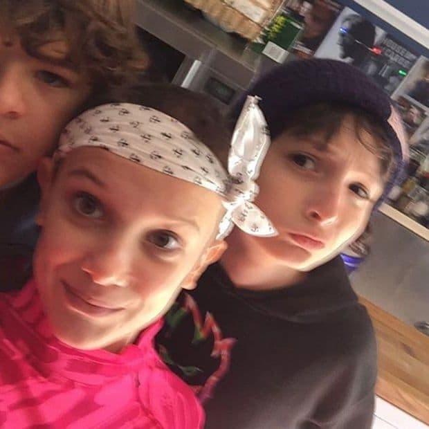 Millie shared her first kiss with her Netflix co-star Finn (right).
Photo: Instagram/@milliebobby_brown