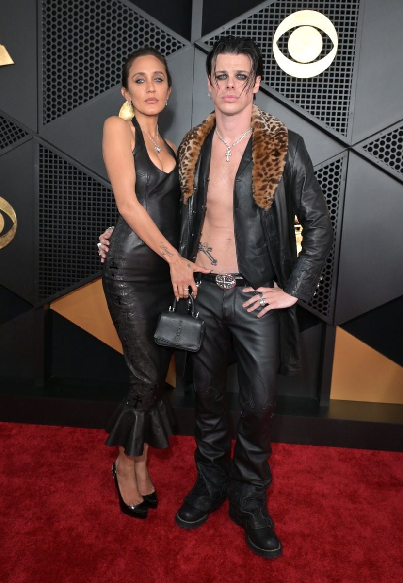 Jesse Jo Stark and Yungblud attend the 68th GRAMMY Awards in Chrome Hearts ensembles