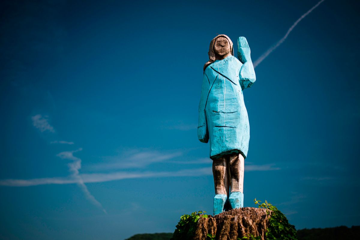 First version of Melania Trump's wooden statue unveiled in July 2019
