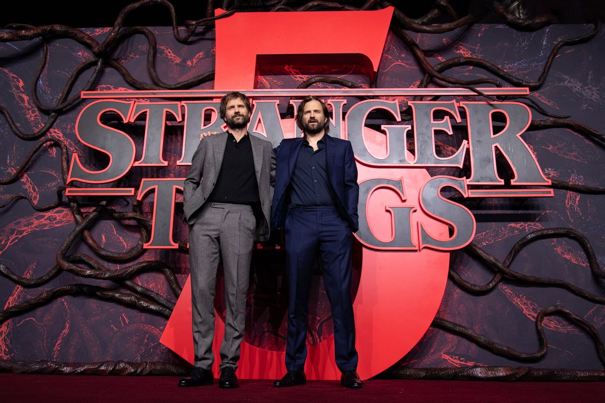 Ross Duffer and Matt Duffer attend the "Stranger Things 5" UK Special Screening at Odeon Luxe Leicester Square on November 13, 2025 in London, England. 