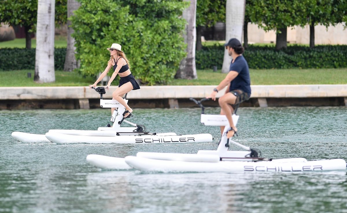 Bundchen and Valente enjoyed their Sunday while out on a water bike ride
