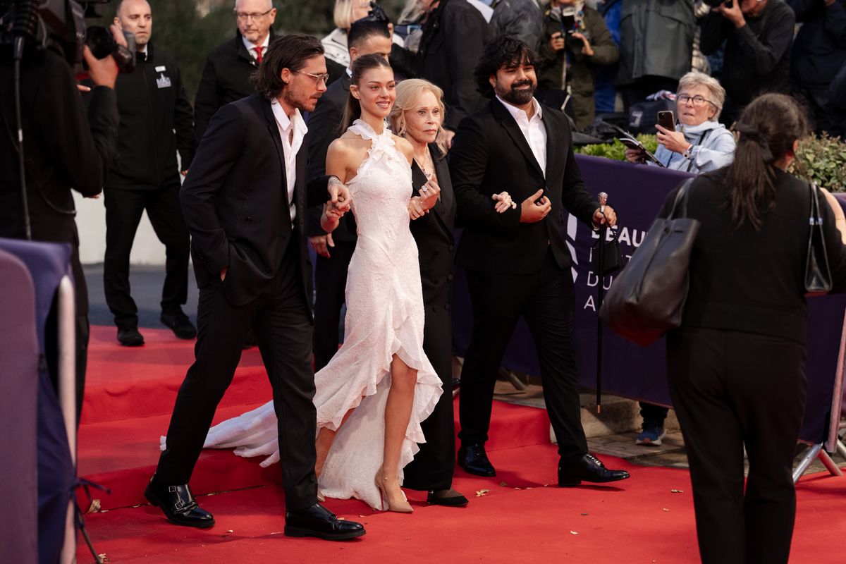 DEAUVILLE, FRANCE - SEPTEMBER 08: Brooklyn Beckham, Nicola Peltz Beckham and Faye Dunaway attend the "The Last Pickpocket In New York" Premiere at the 52nd Deauville American Film Festival on September 08,  2026 in Deauville, France. (Photo by Francois G. Durand/Getty Images)
