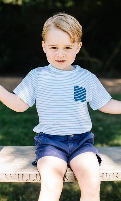 In the other portraits the young Prince wears a striped t-shirt with a contrasting striped pocket and navy shorts.
<br>Photo: PA