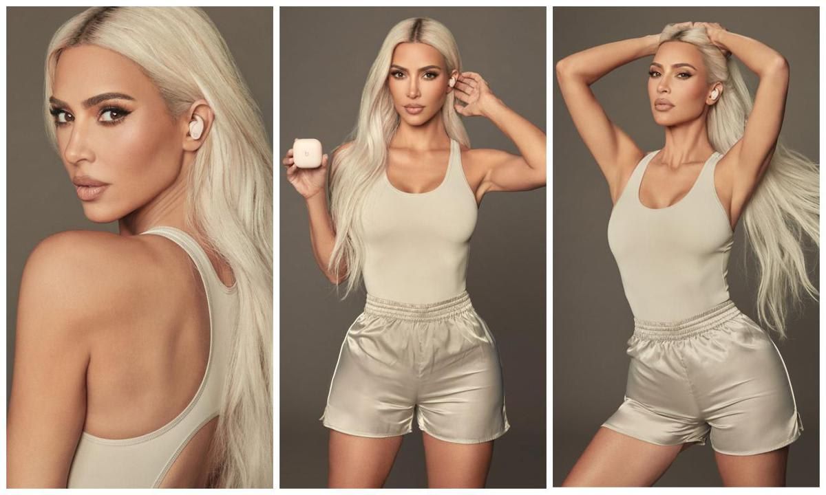  Kim holds the ‘Moon’ color Kim x Beats Fit Pro 