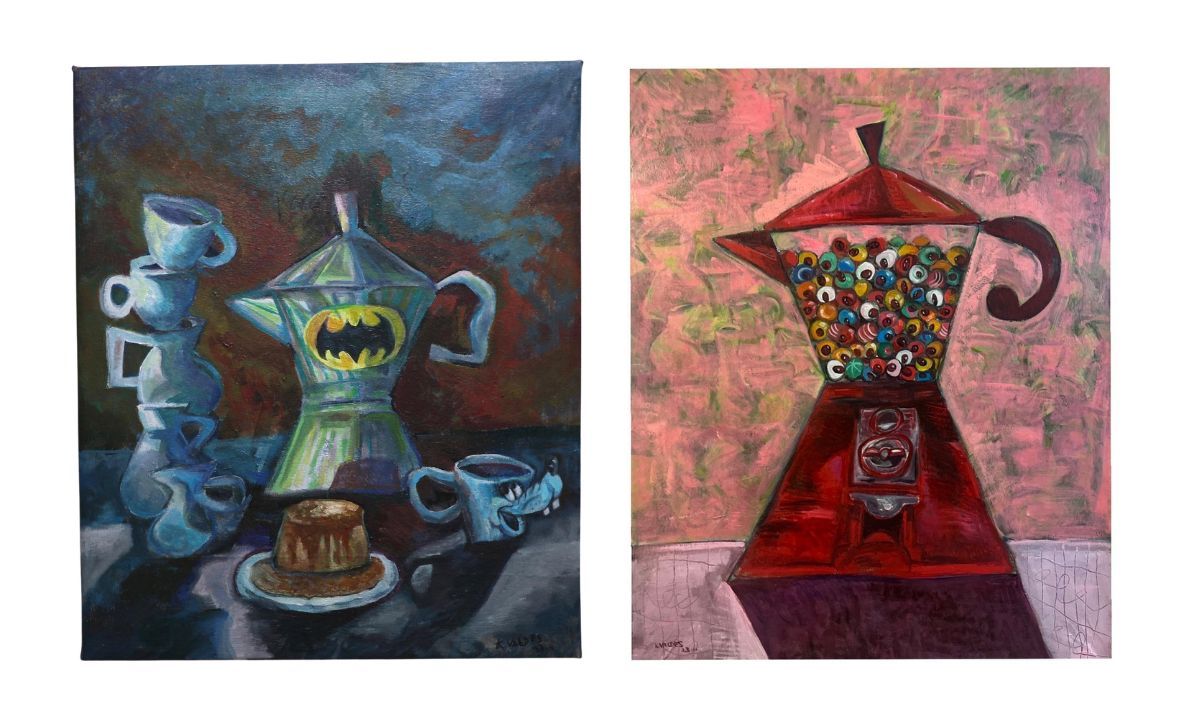 Cuban-American artist Kiki Valdes, co-founder of Abuela Mami, inspired by coffee painted a series of 'cafeteras'