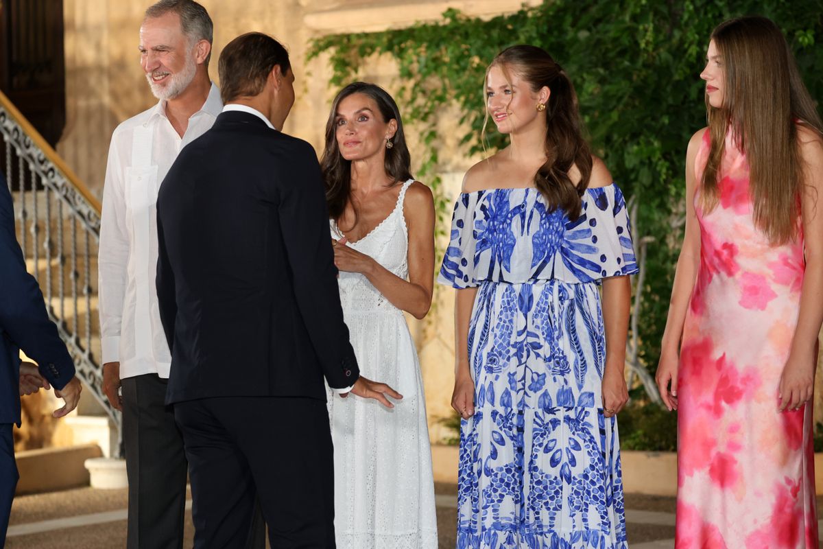 King Felipe of Spain, Queen Letizia, and Princess Leonor with Rafael Nadal attend the reception for the authorities and a representation of the Balearic society at the Marivent Palace, August 4, 2025, in Palma de Mallorca.