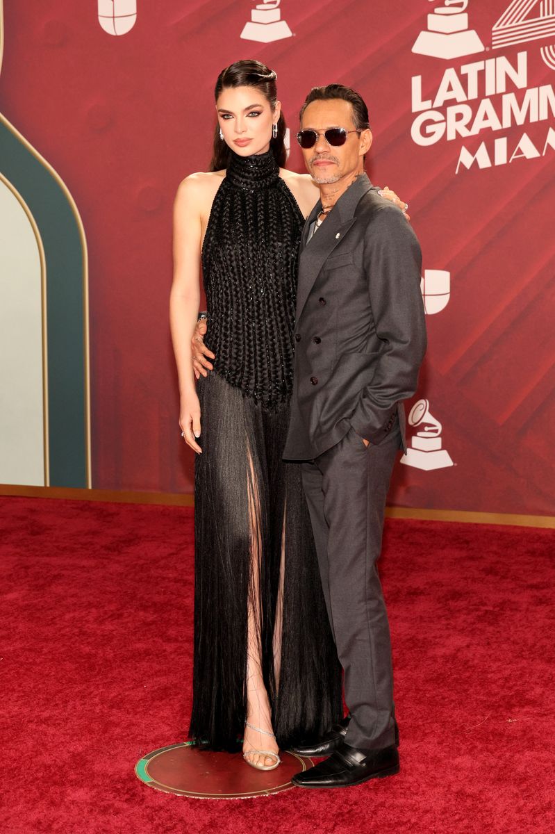 MIAMI, FLORIDA - NOVEMBER 14: EDITORIAL USE ONLY (L-R) Nadia Ferreira and Marc Anthony attend the 25th Annual Latin GRAMMY Awards at Kaseya Center on November 14, 2024 in Miami, Florida. (Photo by Dia Dipasupil/Getty Images) 