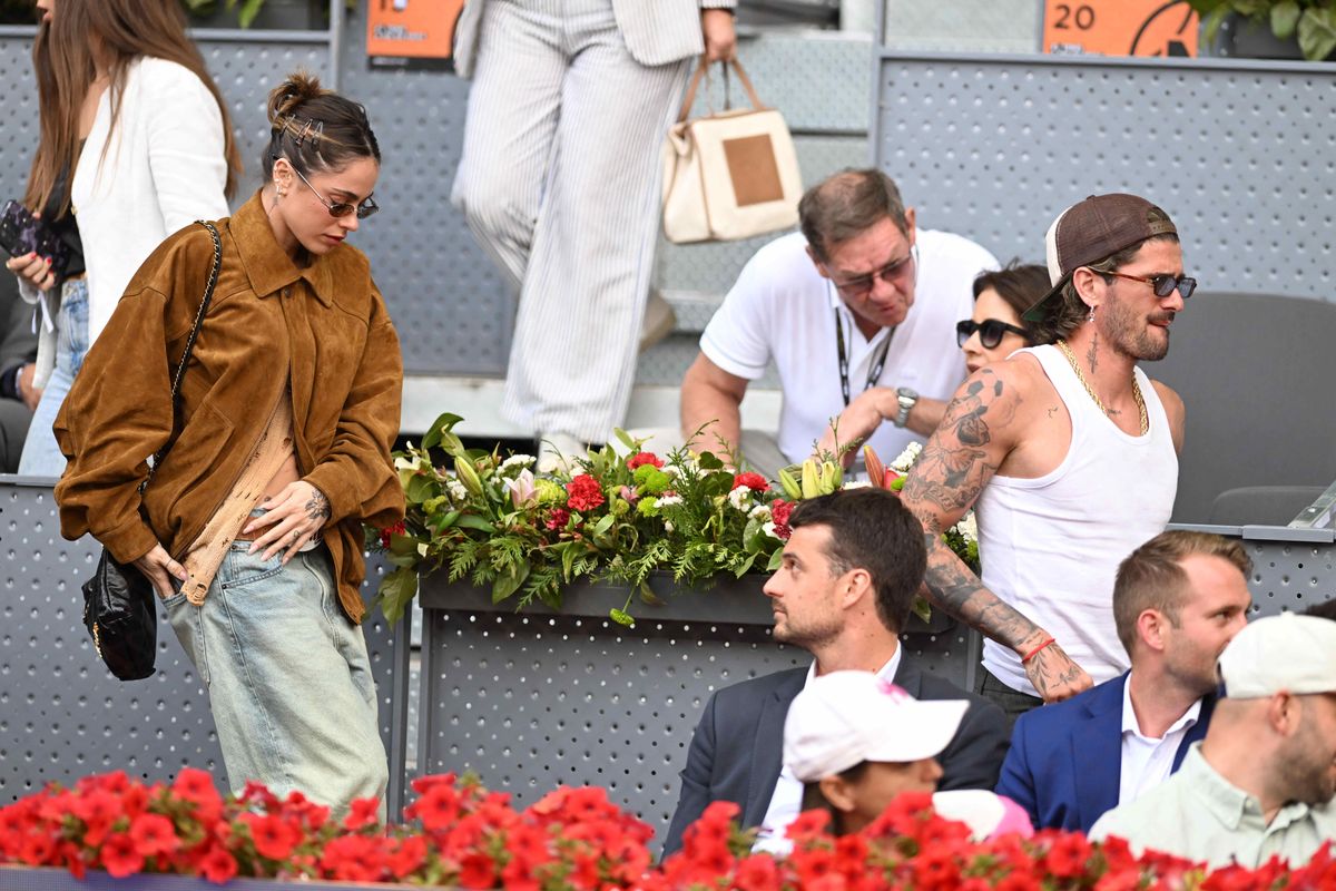 Tini Stoessel and Rodrigo de Paul were spotted at the Mutua Madrid Open in Madrid, Spain.
