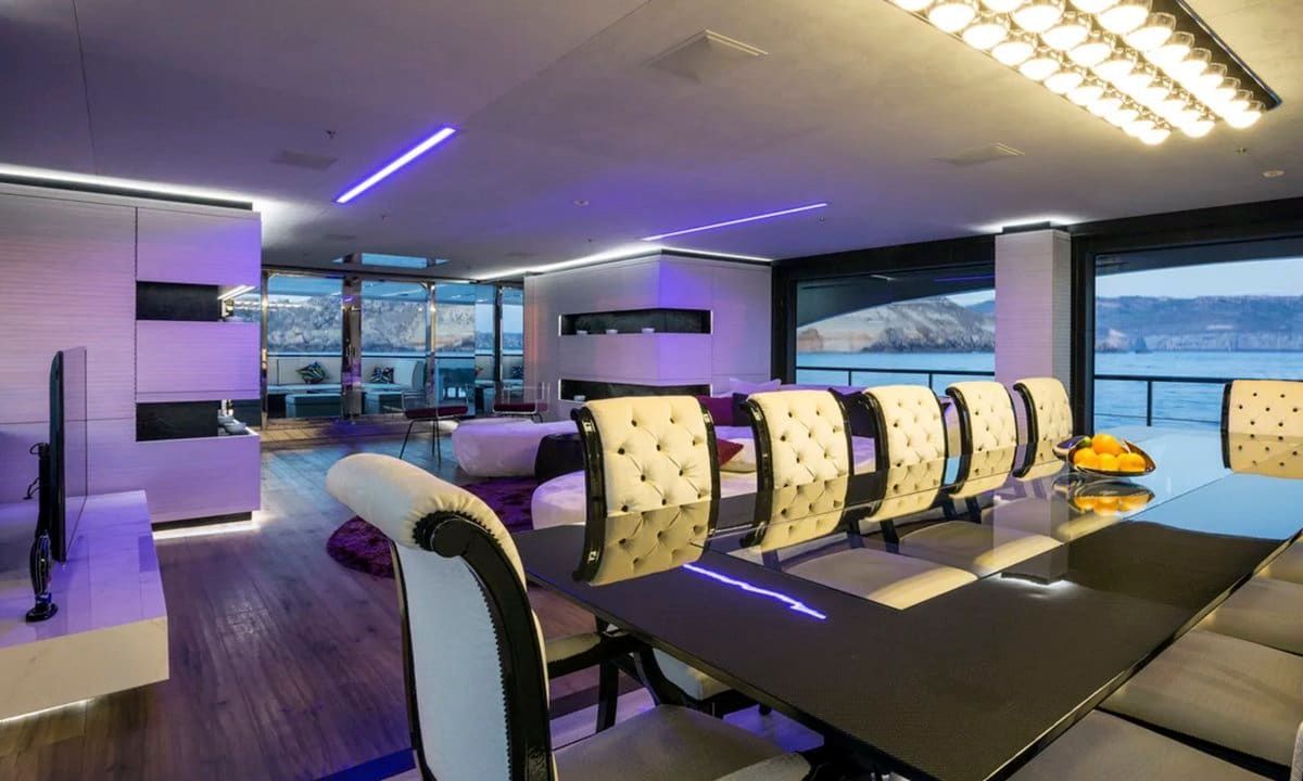 Indoor dining area on A.Rod's rented yacht