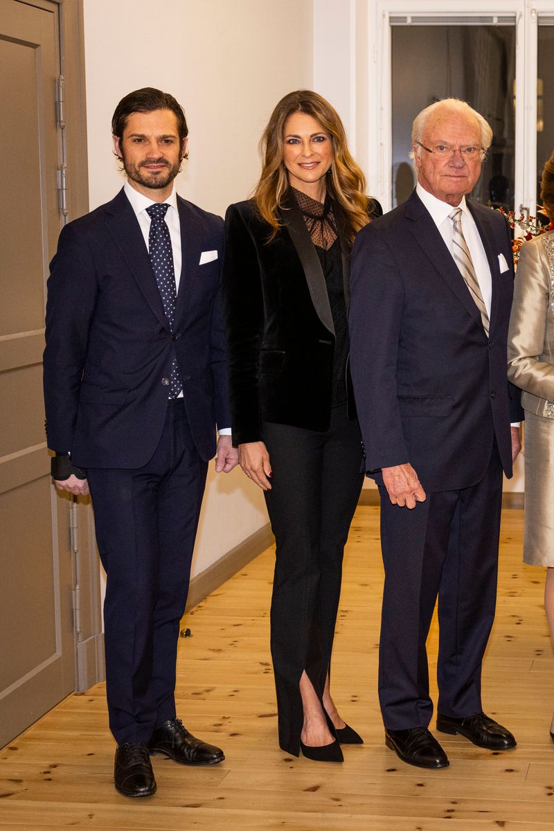STOCKHOLM, SWEDEN - NOVEMBER 30: Prince Carl Philip of Sweden, Princess Madeleine of Sweden, and King Carl XVI Gustaf of Sweden attend a concert on the occasion of the Queen's 80th Birthday at Lilla Akademien Music School on November 30, 2023 in Stockholm, Sweden. (Photo by Michael Campanella/Getty Images)