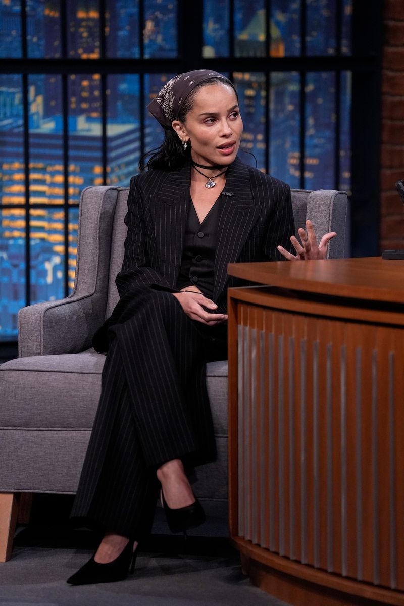 Zoe Kravitz showcased one of her most effortless cool looks on her way to 'Late Night with Seth Meyers.'