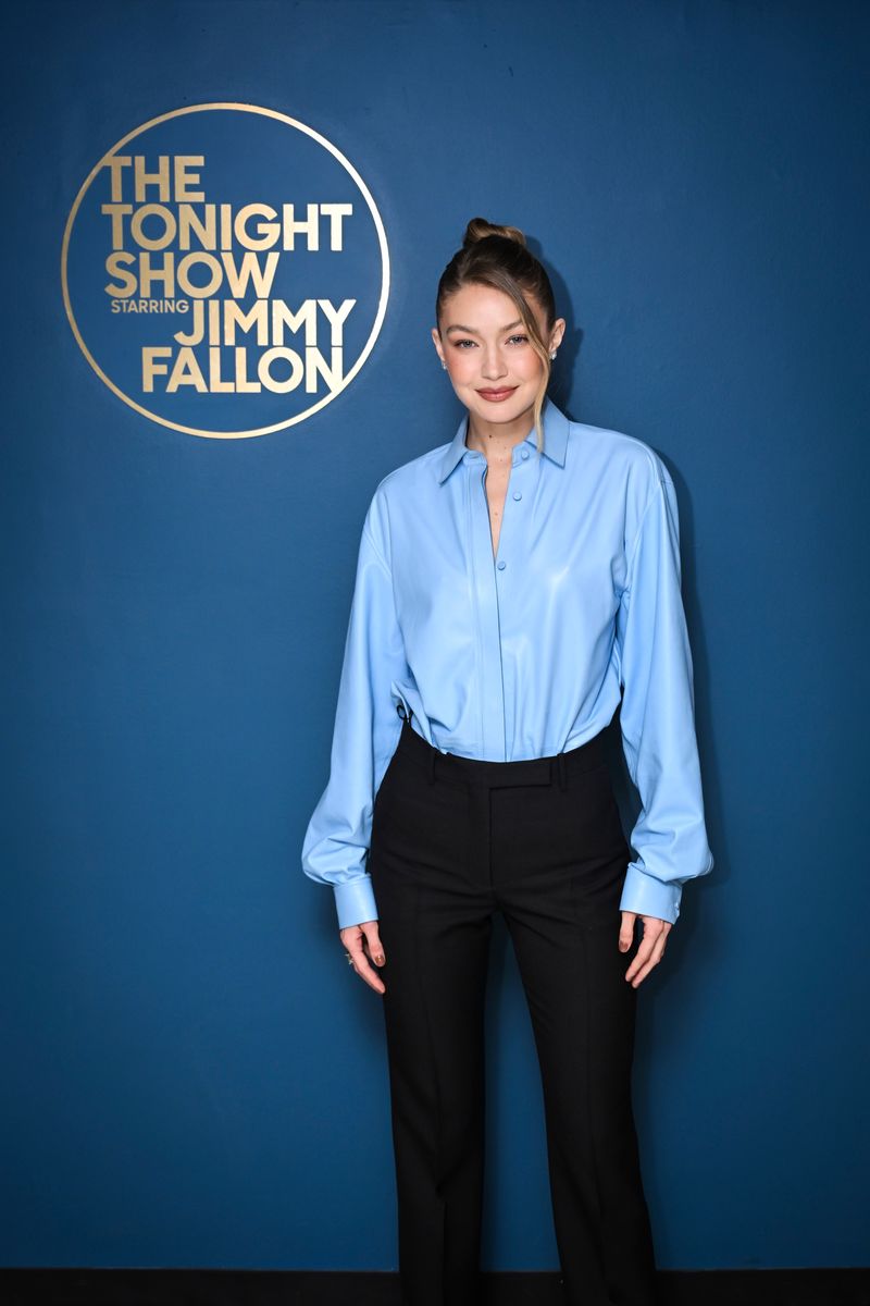 Model Gigi Hadid poses backstage 