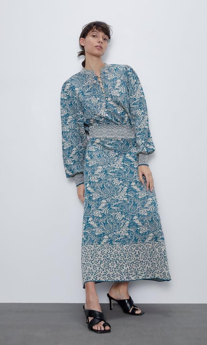 Long knit dress with print from Zara