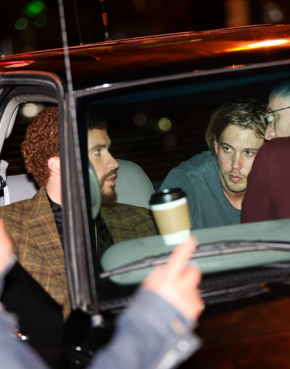 Bad Bunny and Austin Butler are seen at the movie set of the 'Caught Stealing' 