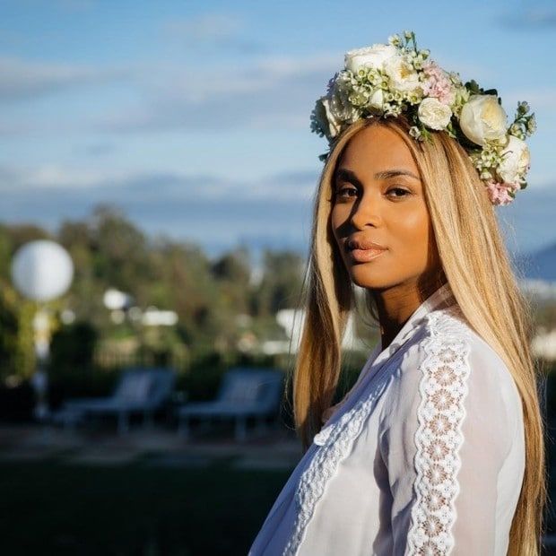 Ciara looked gorgeous in a bohemian style white-laced dress at her co-ed baby shower. The only pops of color were on her crown, which had pale pink flowers strewn in. "#BabyWilson Baby Shower," the entertainer wrote along with the glowing pic. "Loved My Flower Crown." The portrait shows Ciara in minimal makeup and was taken by photographer Daniel Mogg.
Photo: Instagram/@ciara