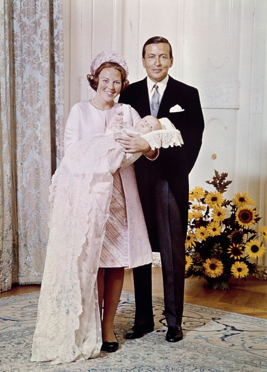 Princess Beatrix and Prince Claus with their firstborn son, Prince Willem-Alexander, on the day of his christening in The Hague in 1967.