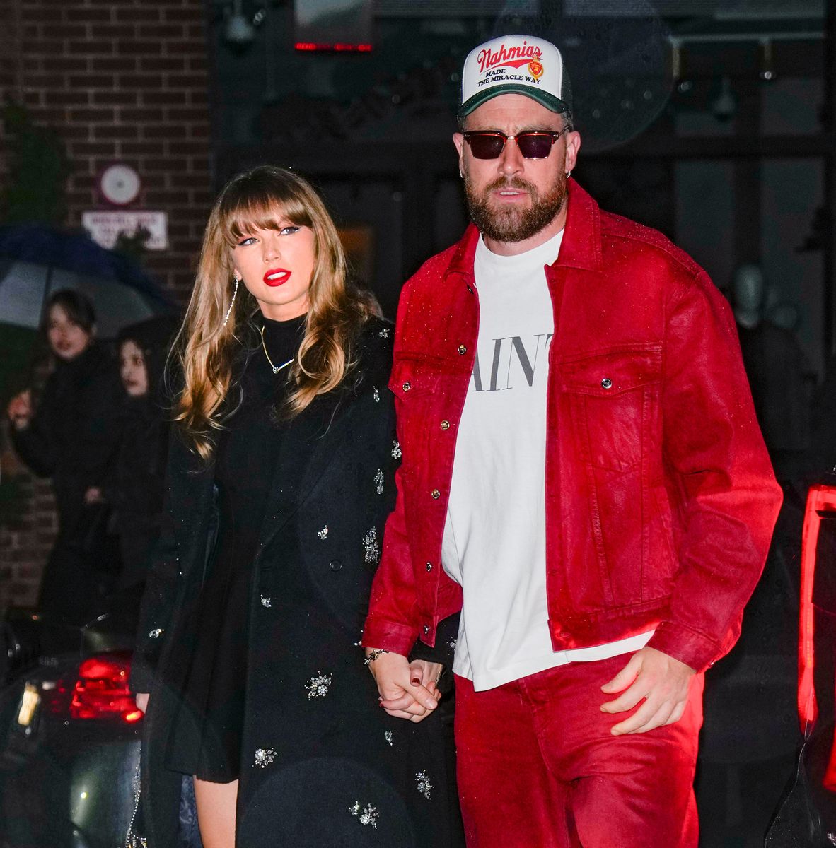 Taylor Swift and Travis Kelce are seen on December 28, 2024 in New York City.  (Photo by XNY/Star Max/GC Images)