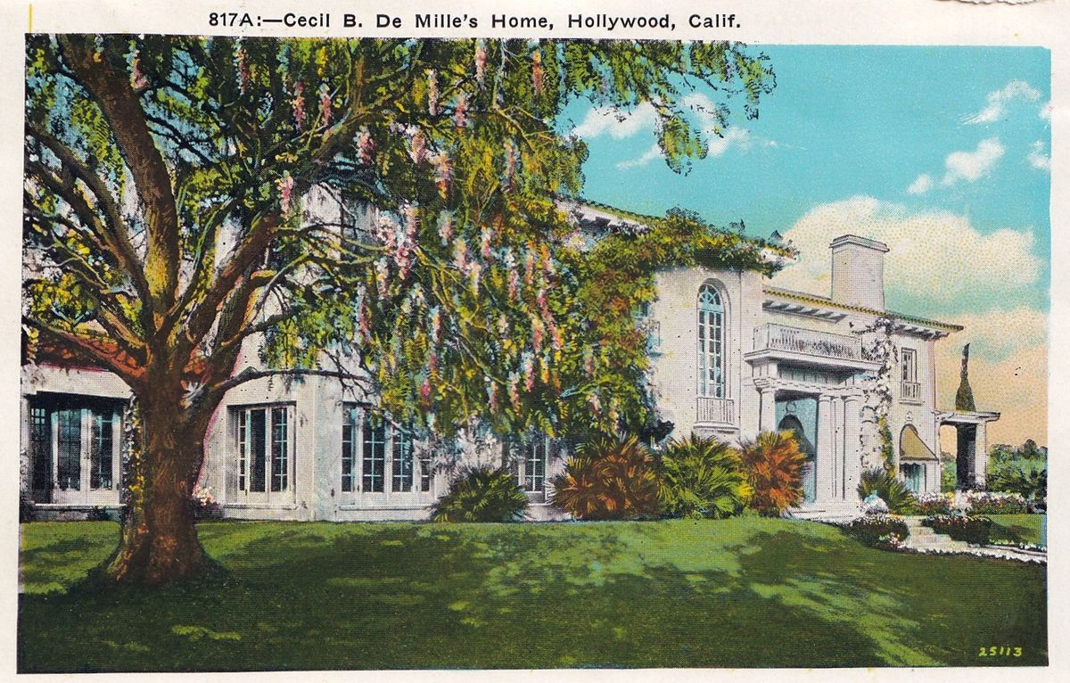 Vintage souvenir postcard published ca 1923 of the Hollywood mansion of film director Cecil B DeMille