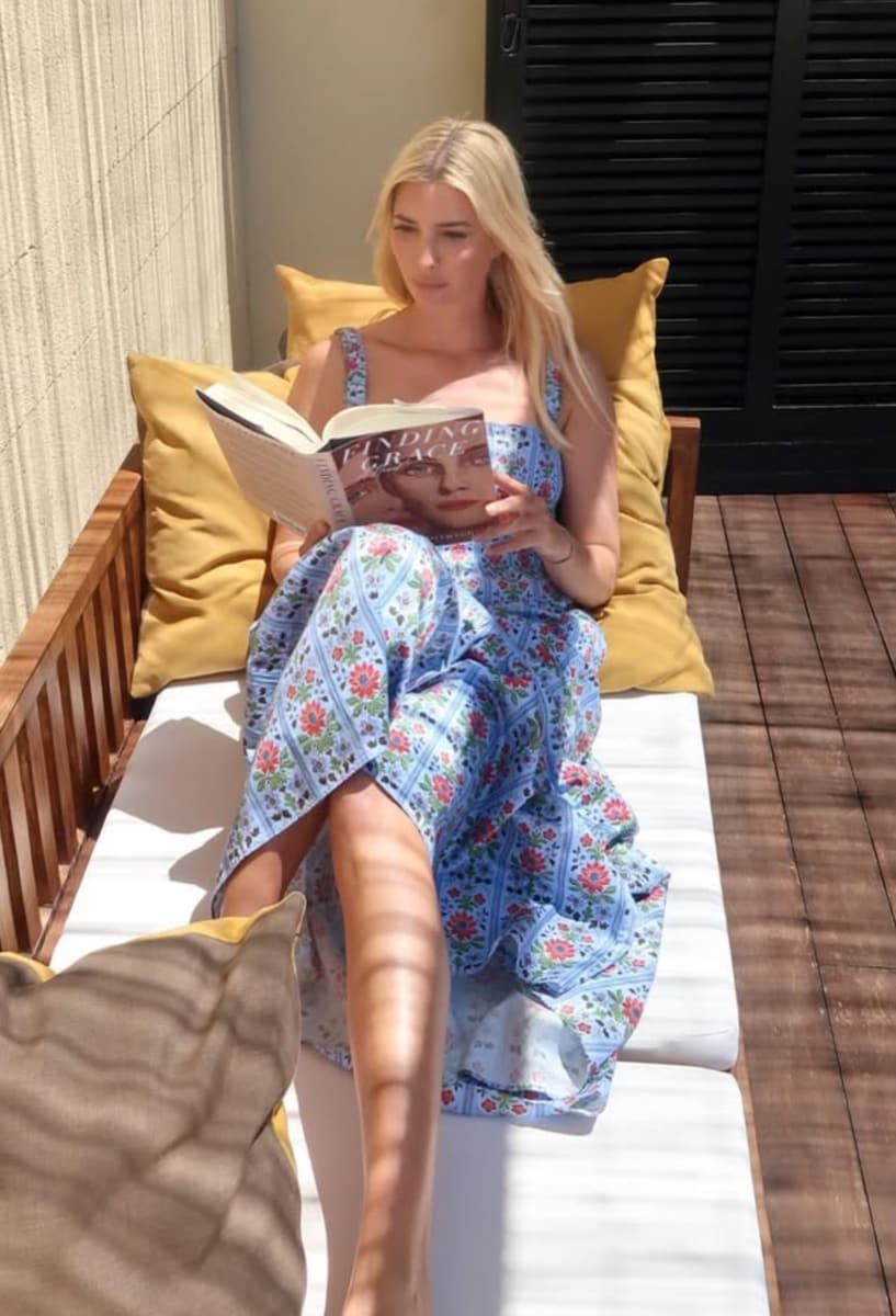 Ivanka wore a blue floral-and-trellis maxi dress during her vacation.