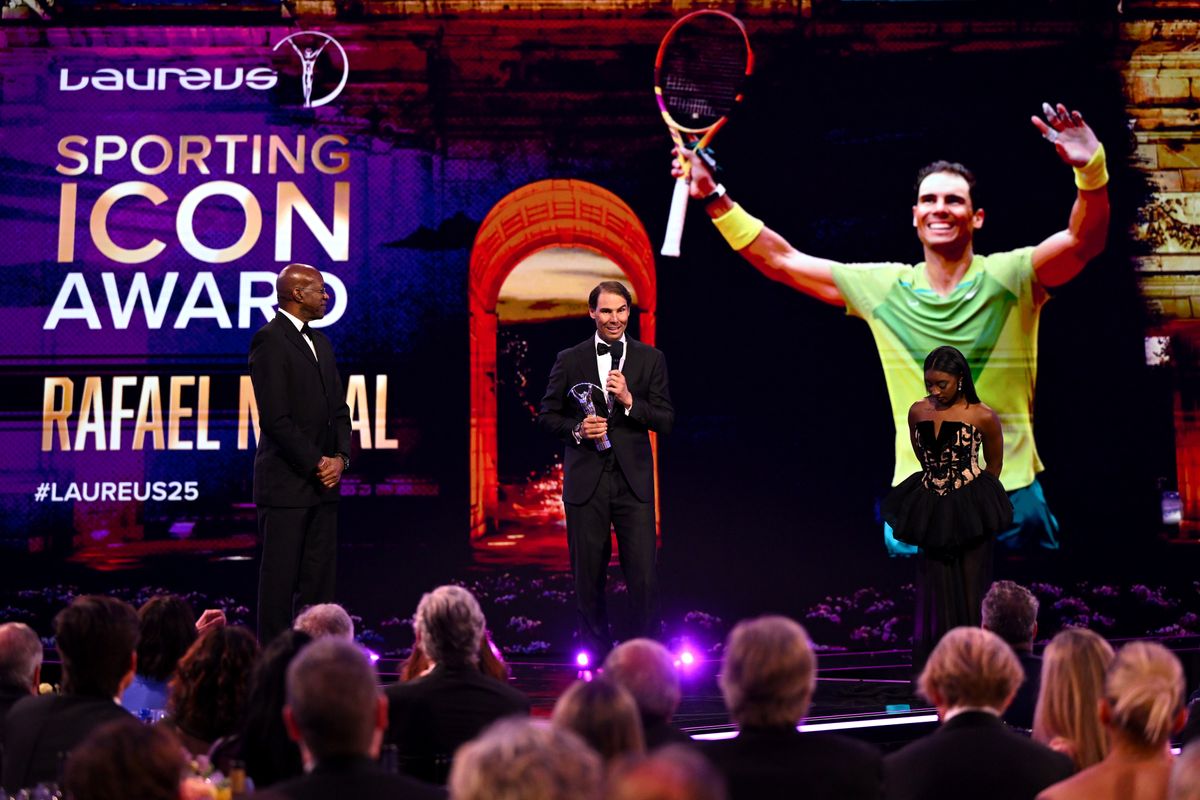 "I don't know how to start, honestly. I didn't prepare for this amazing moment, talking in front of all of you," Nadal said. "But a lot of you have been sportspeople that inspired [me] since I was a kid and having the chance to talk in front of you today is something very, very special."
