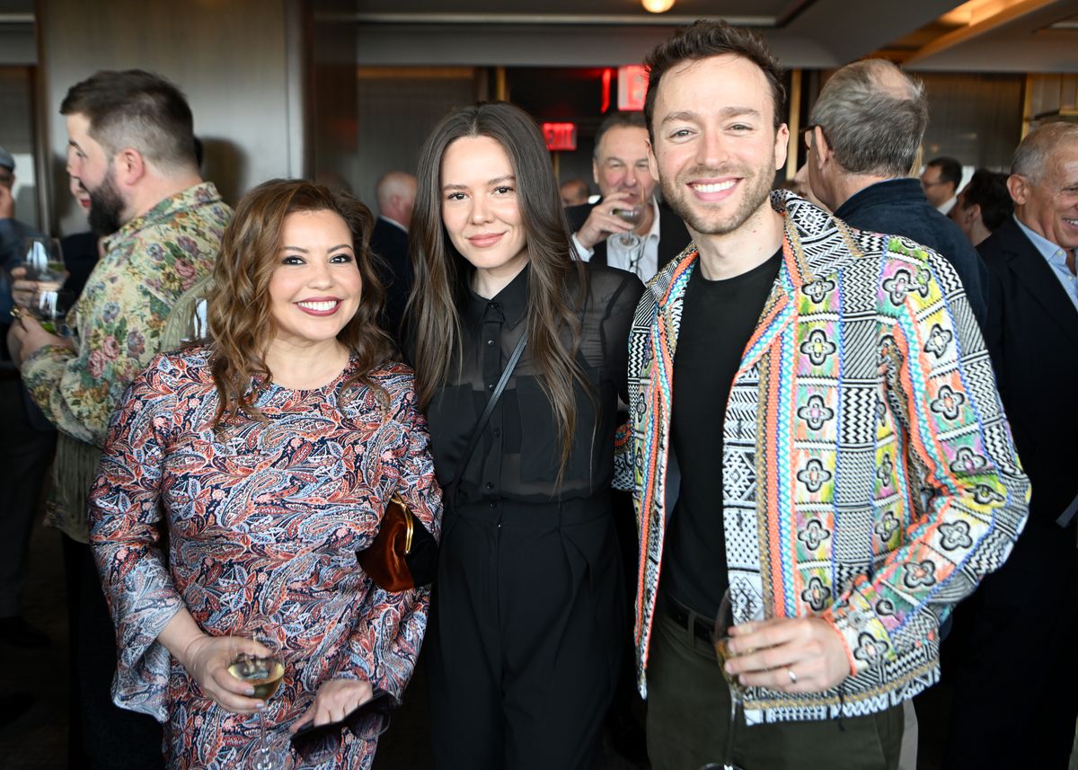 (L-R) Justina Machado, Joy Huerta and Benjamin Velez attend the 78th Annual Tony Awards Nominees Luncheon Presented by Cunard at The Rainbow Room on May 19, 2025 in New York City. 