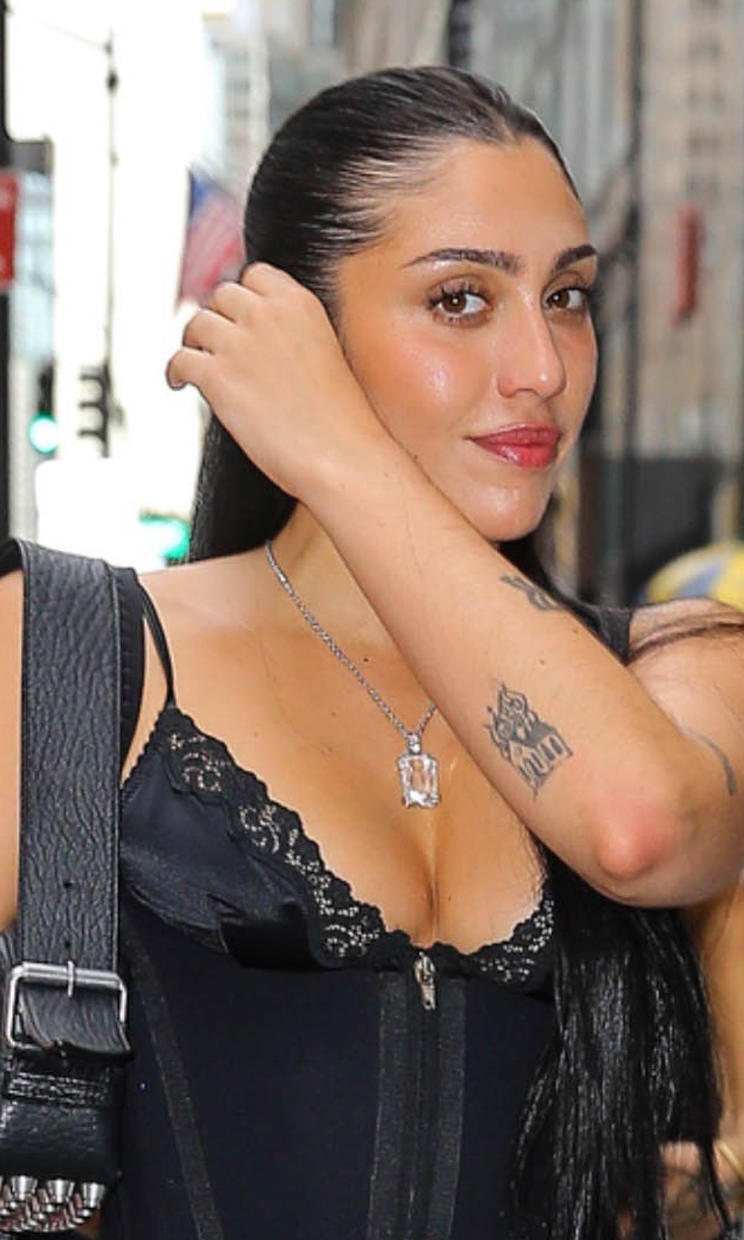 Lourdes Leon turns heads in daring lace corset and leather look in NYC