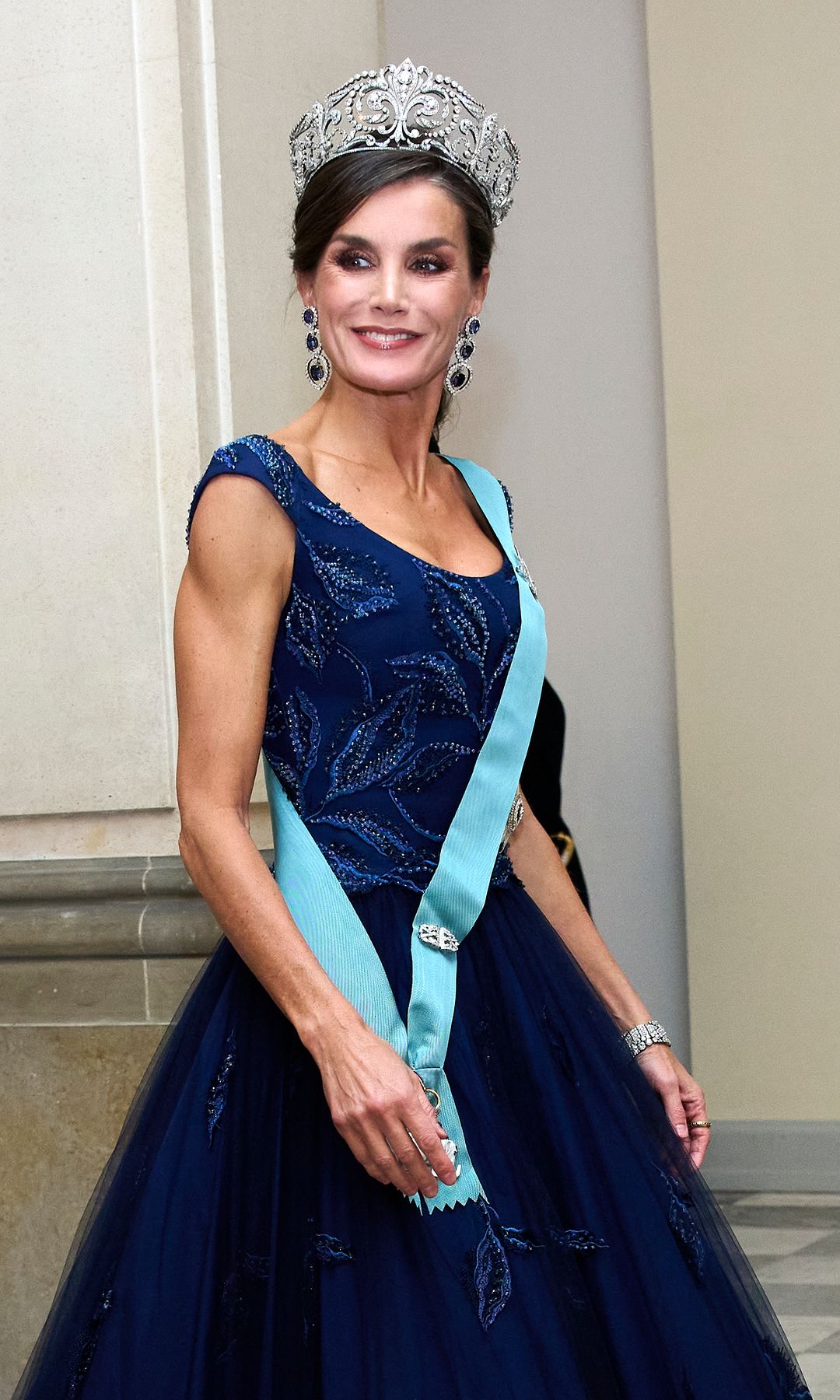 Queen Letizia of Spain attends a gala dinner at the Christiansborg Palace on November 06, 2023