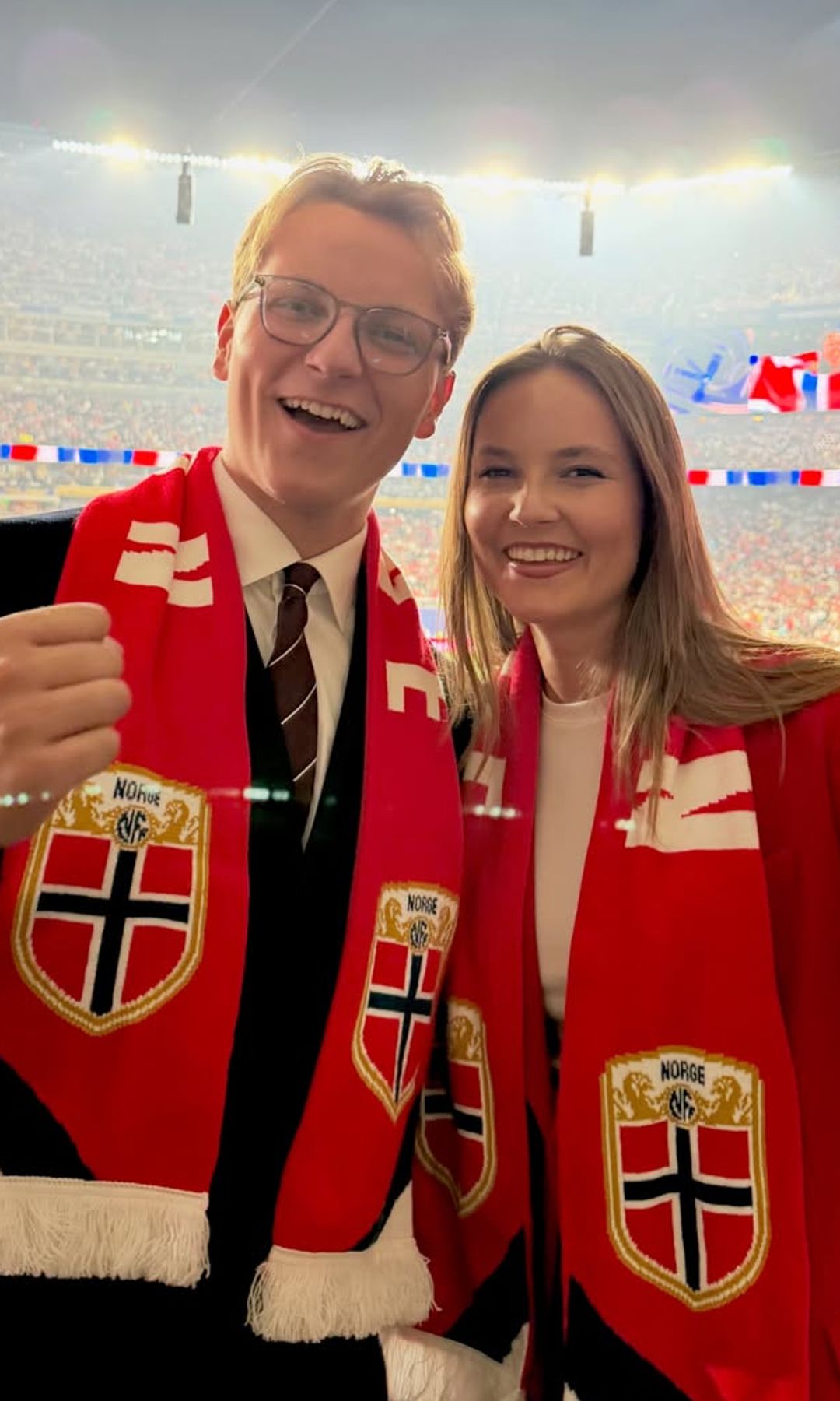 Norway's Princess Ingrid and Prince Sverre celebrate at the World