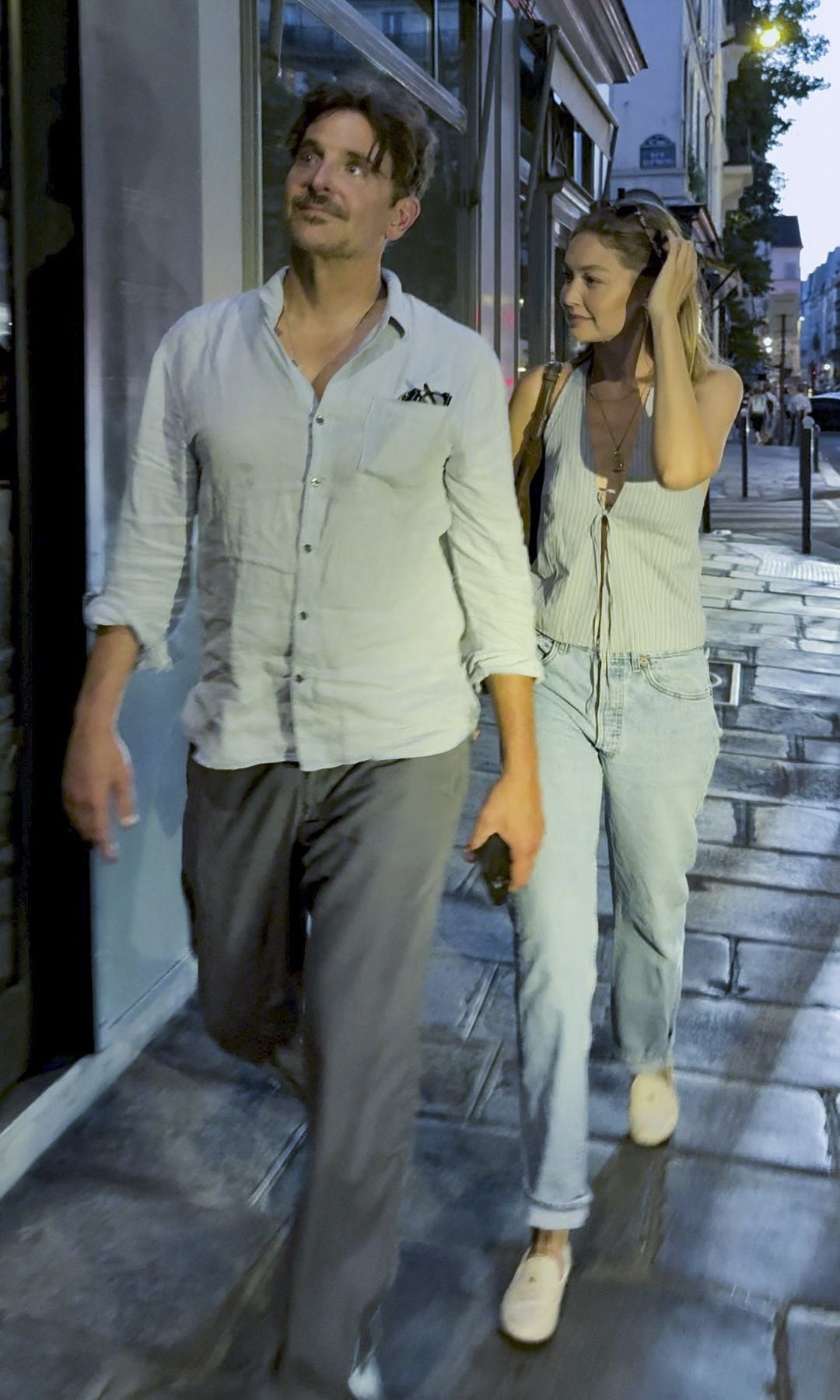The couple opted for matching outfits