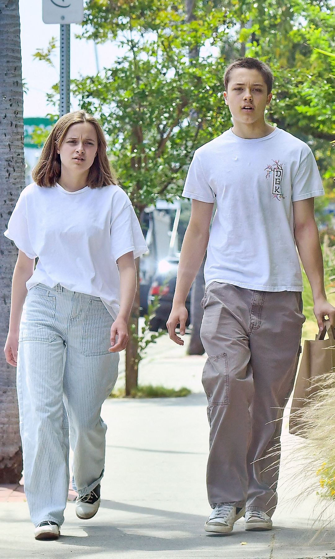 Knox and Vivienne wore matching white t-shirts for the occasion