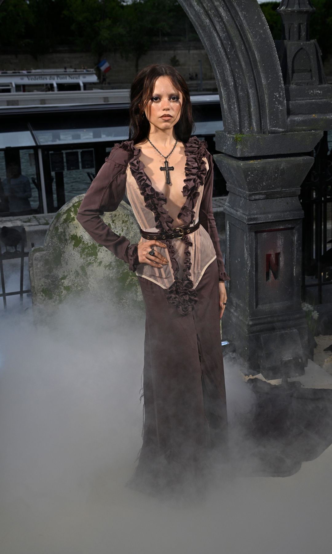 Jenna Ortega channels gothic siren at Wednesday's Beach Club in Paris