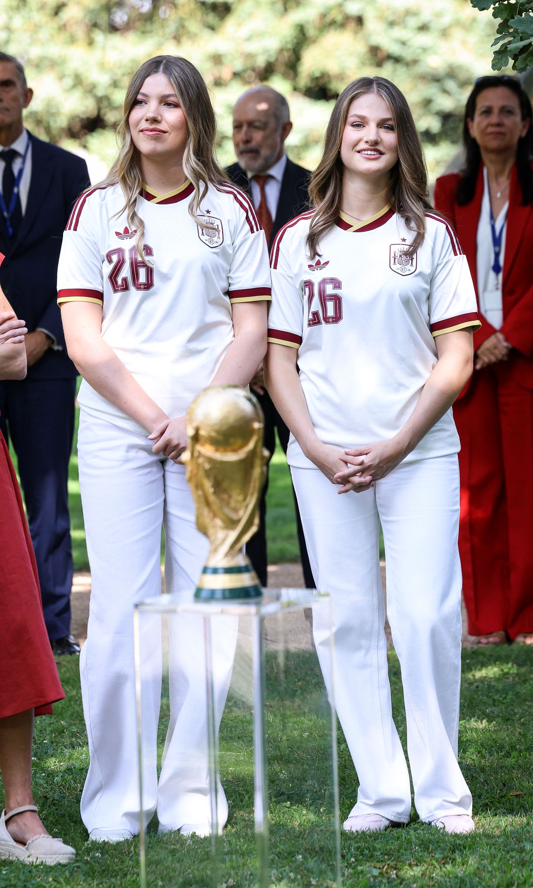 Princess Leonor of Spain and Princess Sofia of Spain meet national football team after the FIFA World Cup 2026 at Zarzuela Palace in Madrid